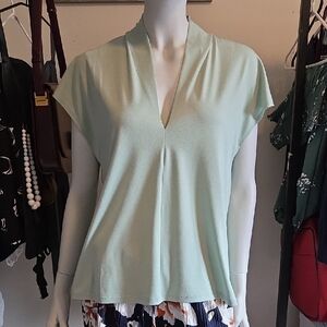 H&M Sage Green Cap Sleeve V-Neck Blouse